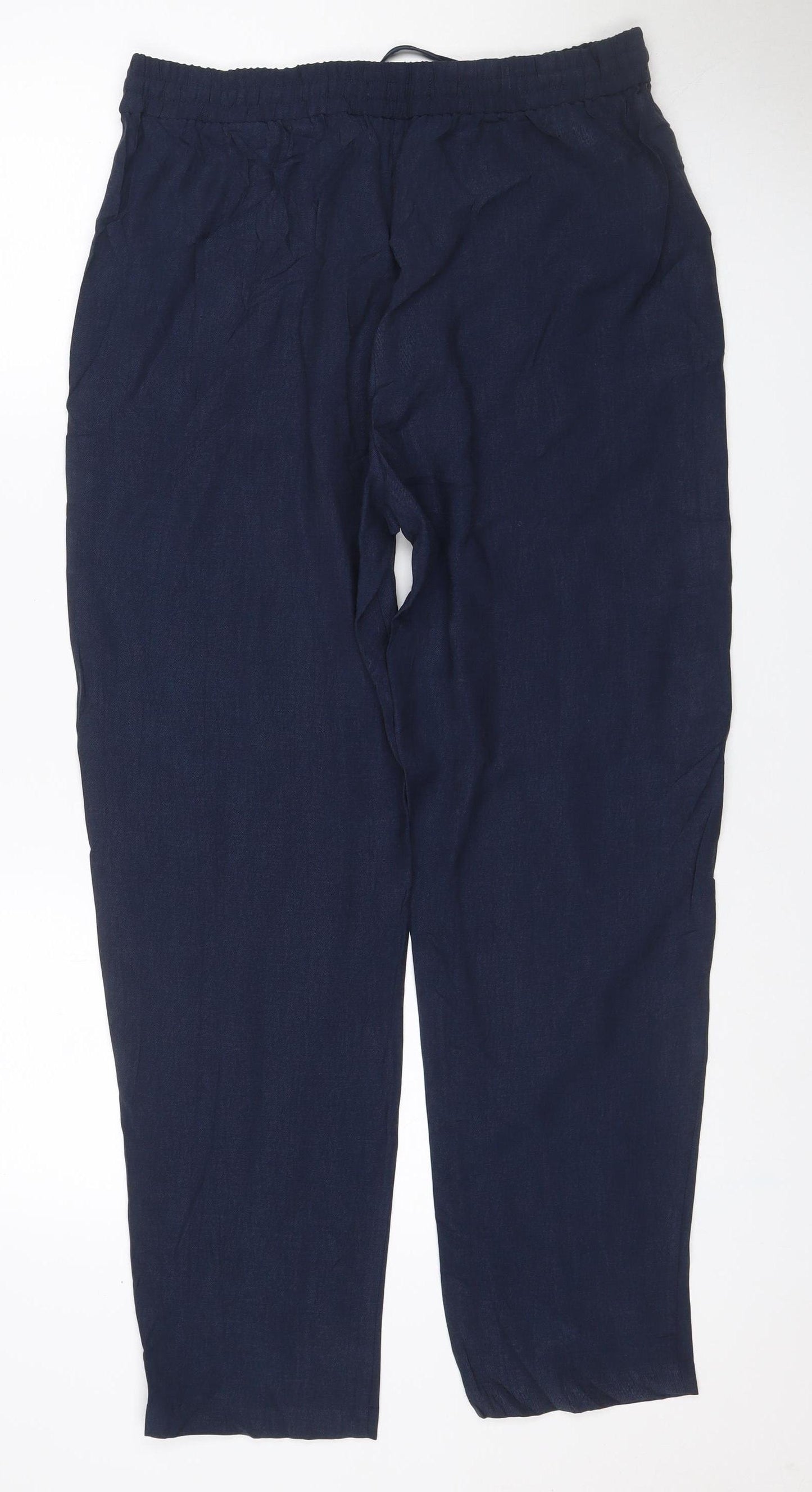 Marks & Spencer Women's Navy Blue UK 12 Regular Tapered Lyocell Trousers