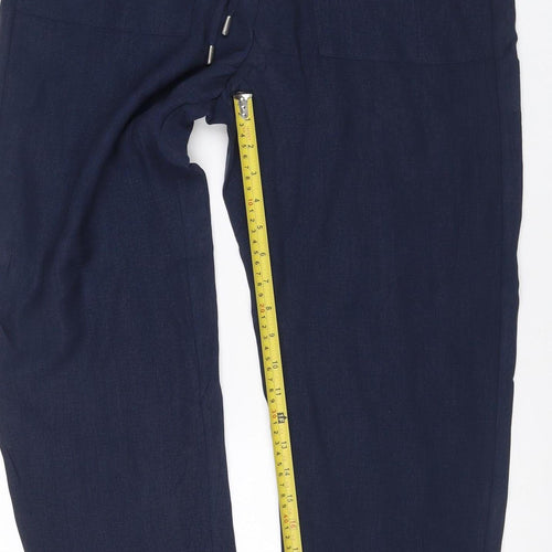 Marks & Spencer Women's Navy Blue UK 12 Regular Tapered Lyocell Trousers