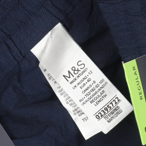 Marks & Spencer Women's Navy Blue UK 12 Regular Tapered Lyocell Trousers