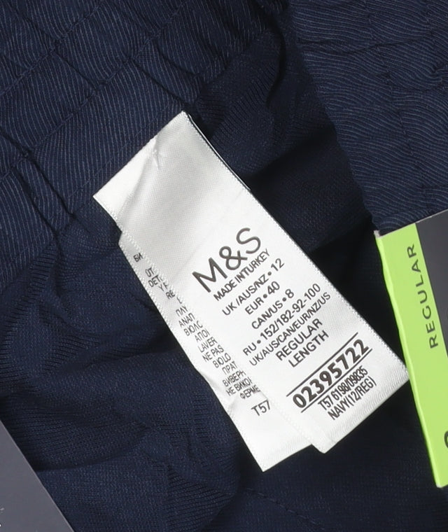 Marks & Spencer Women's Navy Blue UK 12 Regular Tapered Lyocell Trousers