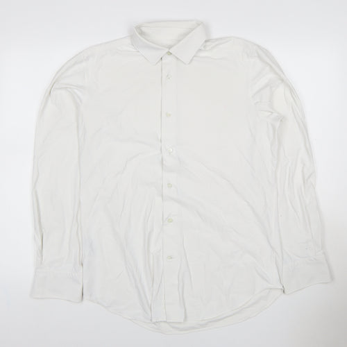 Boggi Milano Men White L BTech Stretch Long Sleeve Smart Shirt