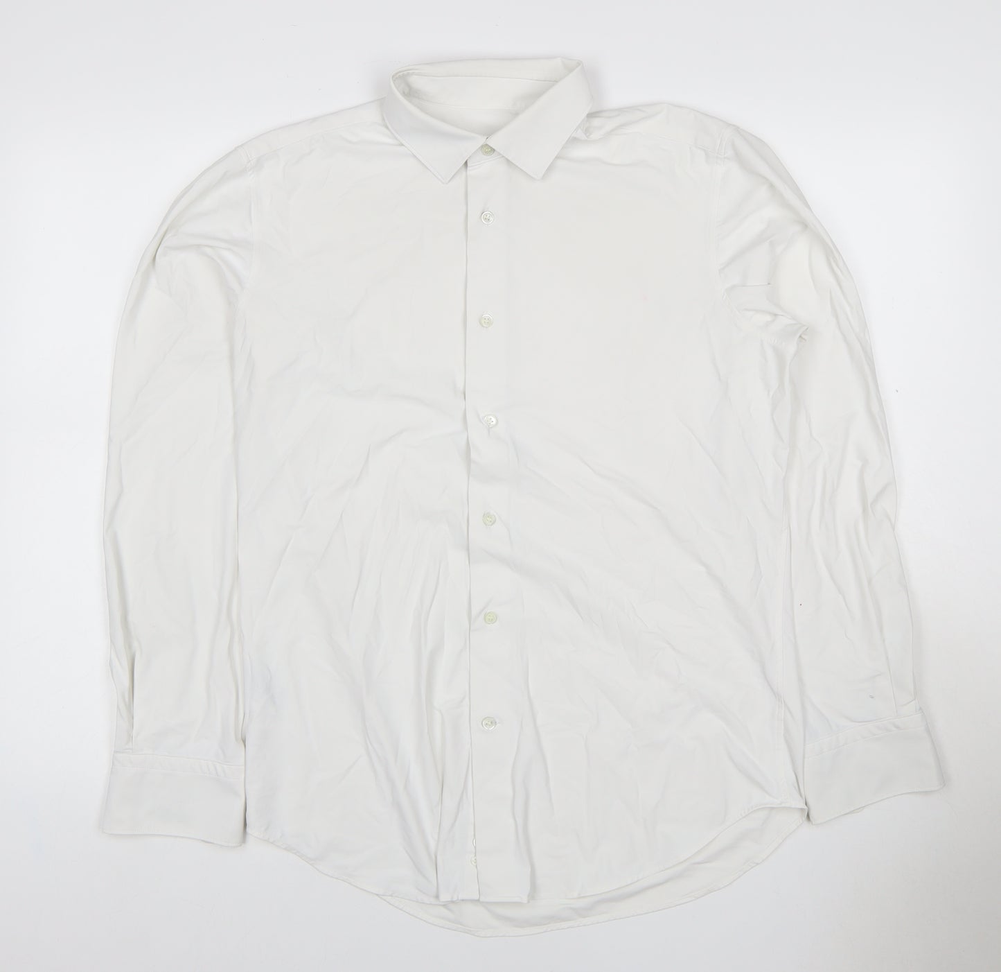 Boggi Milano Men White L BTech Stretch Long Sleeve Smart Shirt