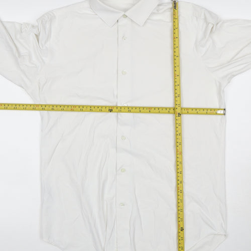 Boggi Milano Men White L BTech Stretch Long Sleeve Smart Shirt