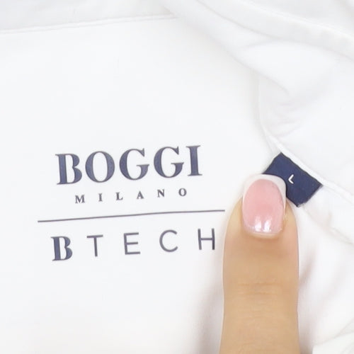 Boggi Milano Men White L BTech Stretch Long Sleeve Smart Shirt