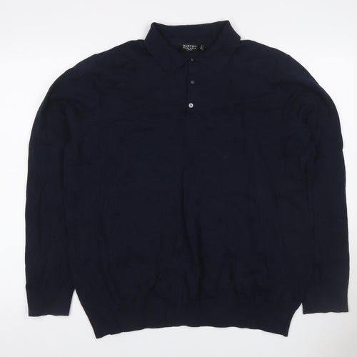 Burton Menswear Men’s Navy Blue XL Collared Button Knit Pullover Jumper