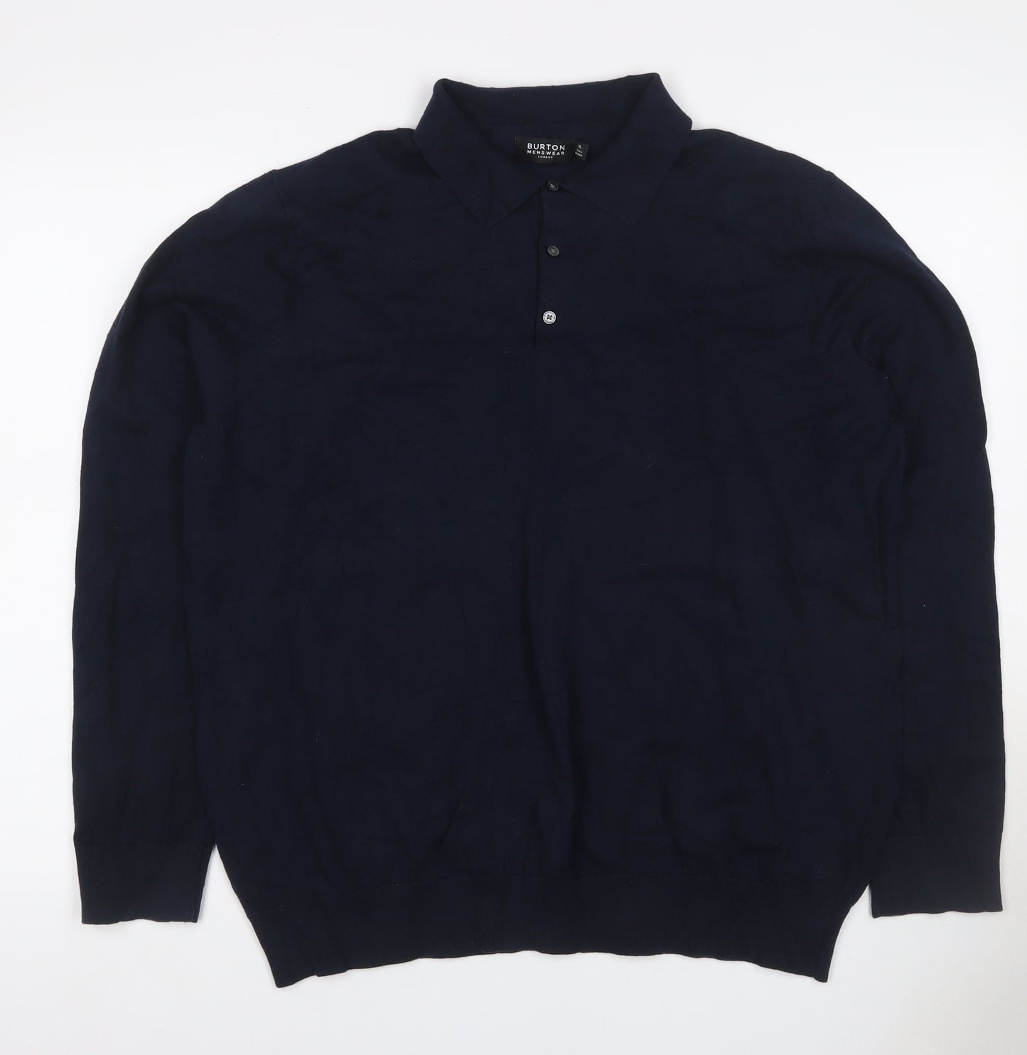 Burton Menswear Men’s Navy Blue XL Collared Button Knit Pullover Jumper