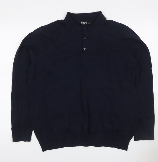 Burton Menswear Men’s Navy Blue XL Collared Button Knit Pullover Jumper
