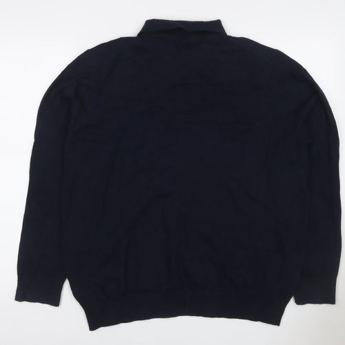 Burton Menswear Men’s Navy Blue XL Collared Button Knit Pullover Jumper