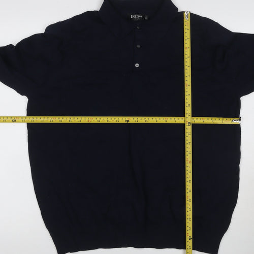 Burton Menswear Men’s Navy Blue XL Collared Button Knit Pullover Jumper