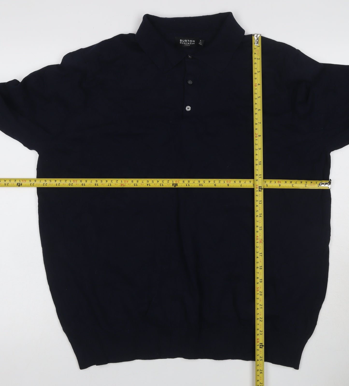 Burton Menswear Men’s Navy Blue XL Collared Button Knit Pullover Jumper