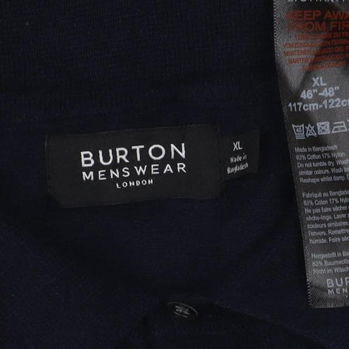 Burton Menswear Men’s Navy Blue XL Collared Button Knit Pullover Jumper