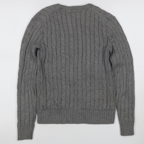 Polo Ralph Lauren Women Grey S Cable Knit V-Neck Cotton Jumper