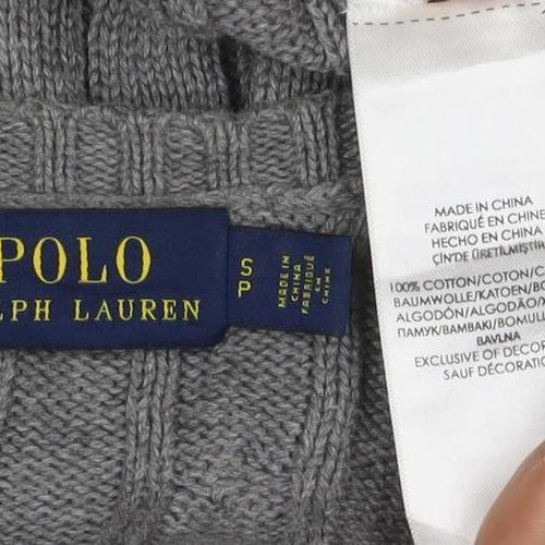 Polo Ralph Lauren Women Grey S Cable Knit V-Neck Cotton Jumper