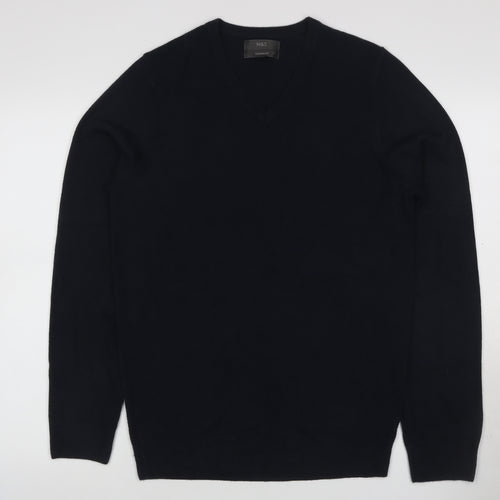 Marks and Spencer Mens Black M V-Neck Pullover Cashmilon Knit Jumper