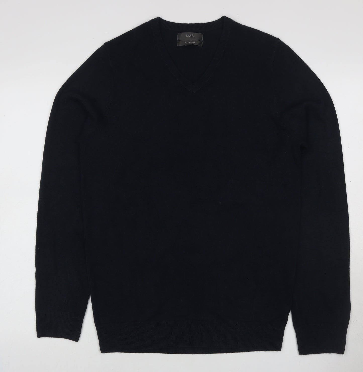 Marks and Spencer Mens Black M V-Neck Pullover Cashmilon Knit Jumper