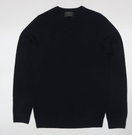 Marks and Spencer Mens Black M V-Neck Pullover Cashmilon Knit Jumper