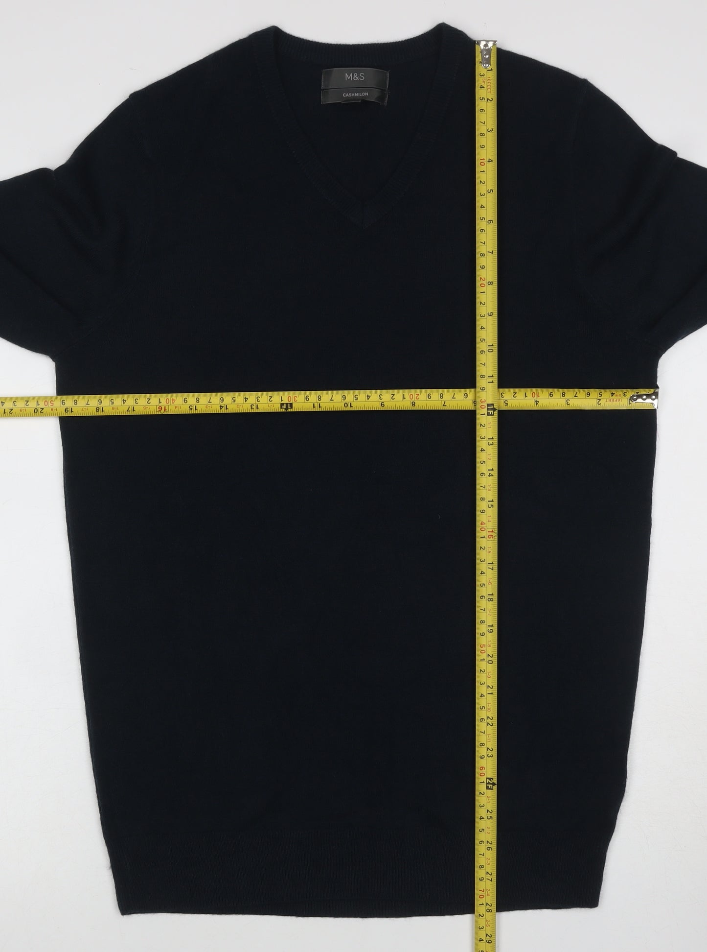 Marks and Spencer Mens Black M V-Neck Pullover Cashmilon Knit Jumper