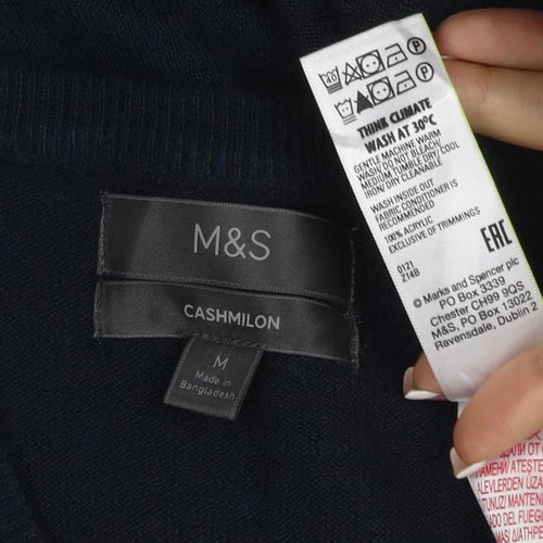 Marks and Spencer Mens Black M V-Neck Pullover Cashmilon Knit Jumper