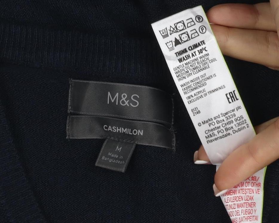 Marks and Spencer Mens Black M V-Neck Pullover Cashmilon Knit Jumper