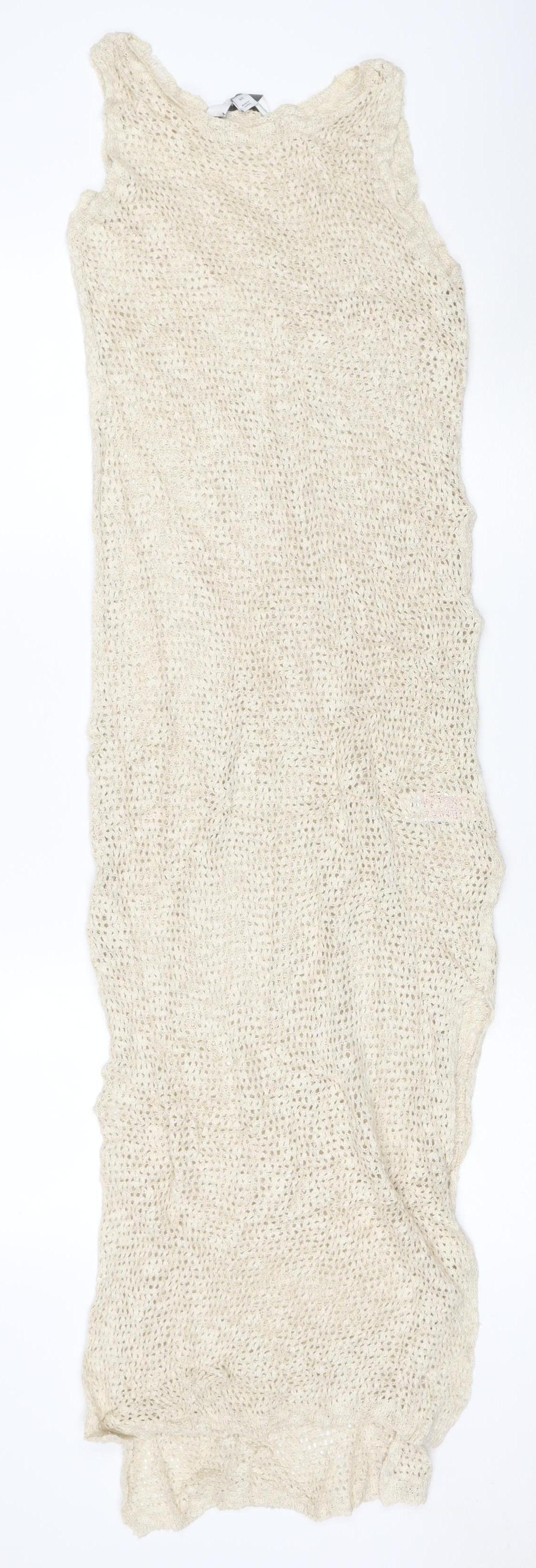 M&S Women Ivory XS Knit Jumper Dress Knee Length Casual