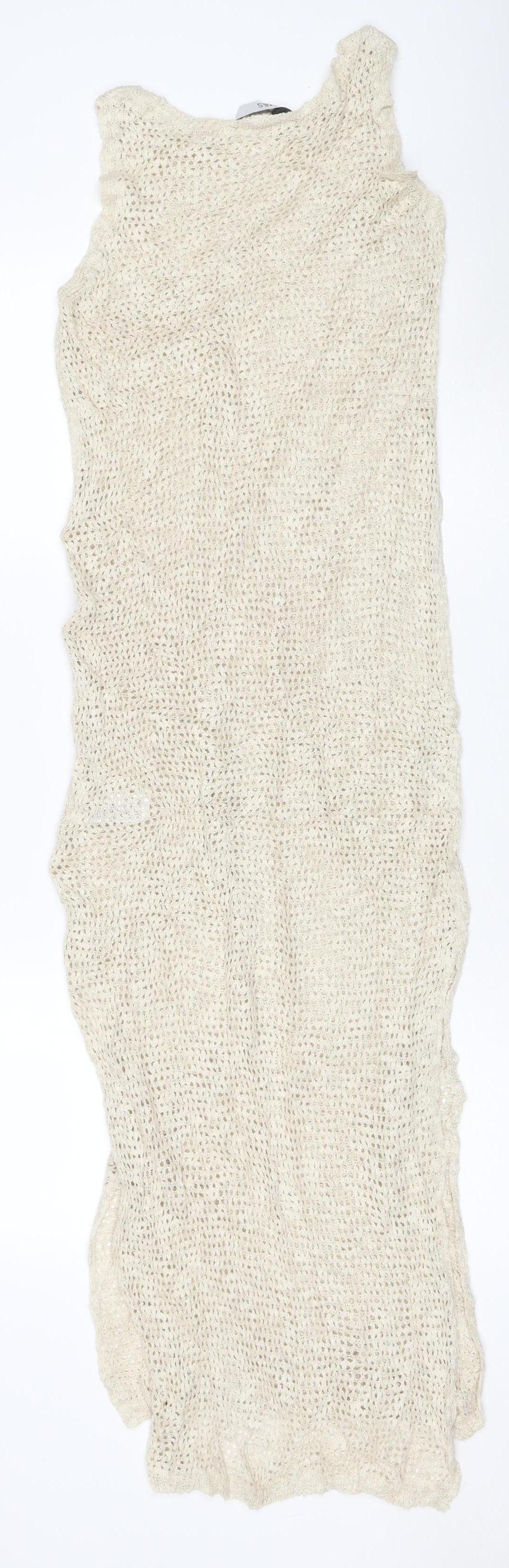 M&S Women Ivory XS Knit Jumper Dress Knee Length Casual