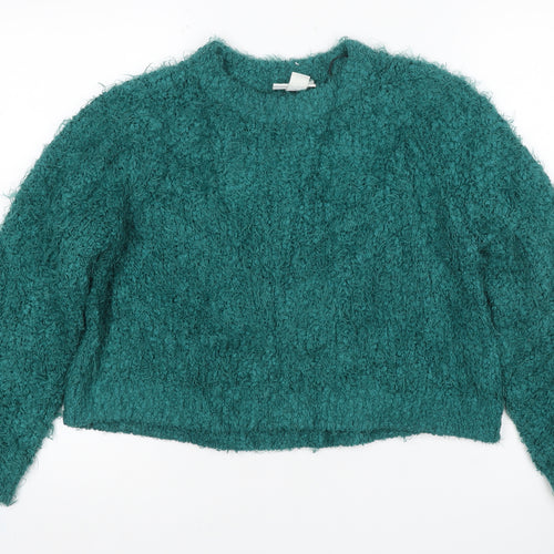 Monki Women Green XS Textured Chunky Knit Crew Neck Pullover Jumper