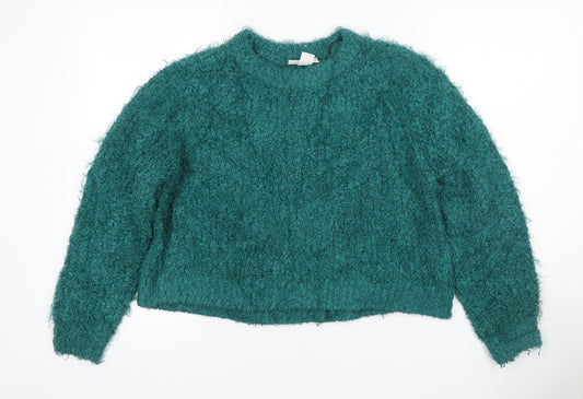 Monki Women Green XS Textured Chunky Knit Crew Neck Pullover Jumper