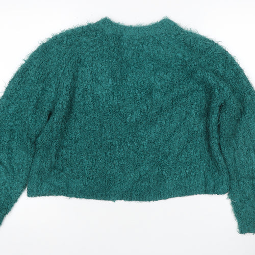 Monki Women Green XS Textured Chunky Knit Crew Neck Pullover Jumper