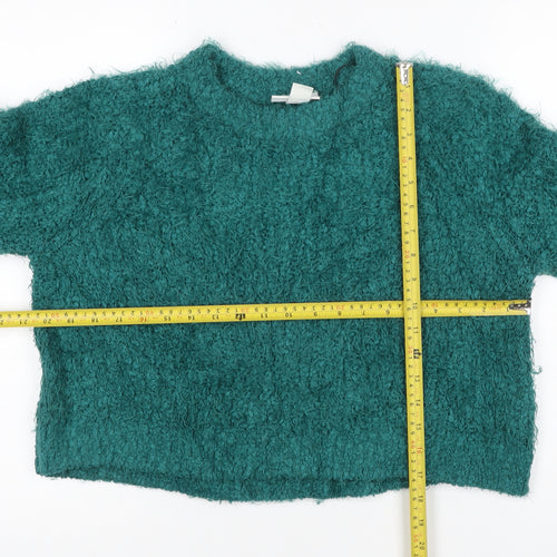 Monki Women Green XS Textured Chunky Knit Crew Neck Pullover Jumper