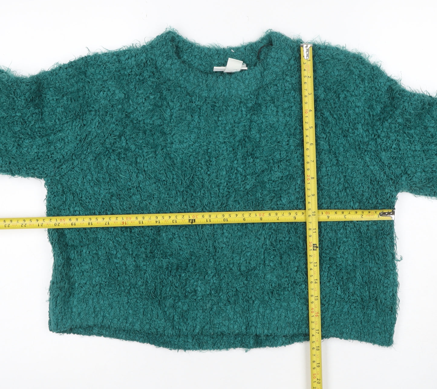 Monki Women Green XS Textured Chunky Knit Crew Neck Pullover Jumper
