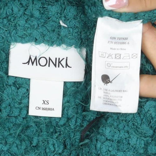 Monki Women Green XS Textured Chunky Knit Crew Neck Pullover Jumper