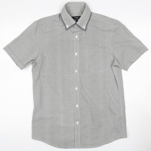 Thomas Nash Men’s Grey Geometric Short Sleeve Button-Up Shirt S
