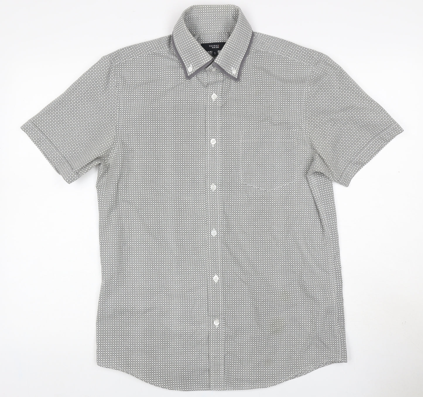 Thomas Nash Men’s Grey Geometric Short Sleeve Button-Up Shirt S