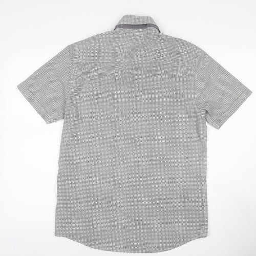 Thomas Nash Men’s Grey Geometric Short Sleeve Button-Up Shirt S