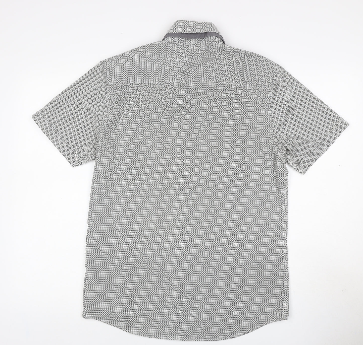 Thomas Nash Men’s Grey Geometric Short Sleeve Button-Up Shirt S