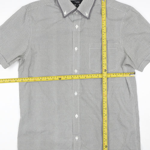 Thomas Nash Men’s Grey Geometric Short Sleeve Button-Up Shirt S