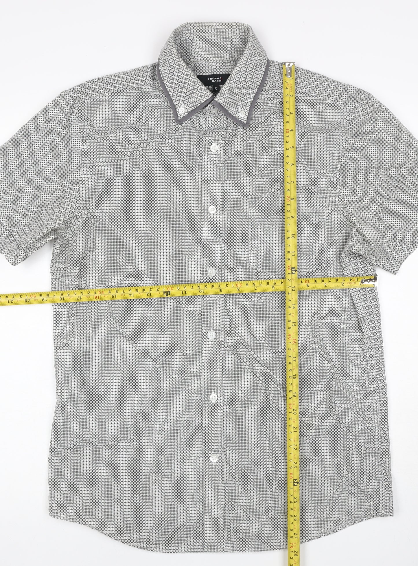 Thomas Nash Men’s Grey Geometric Short Sleeve Button-Up Shirt S
