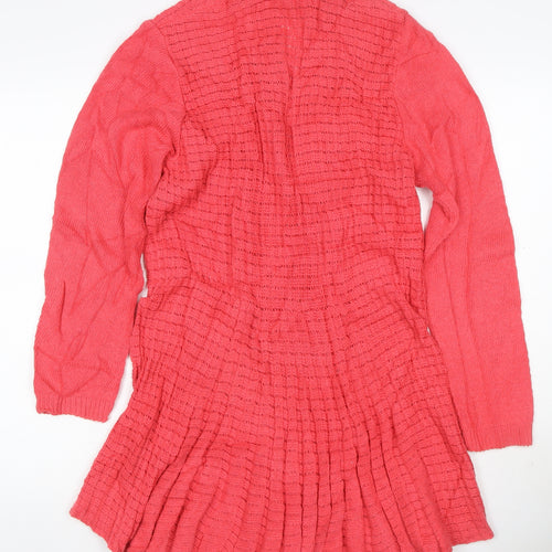 Angora Women’s Pink L Open Knit Cowl Neck Cardigan Long Sleeve
