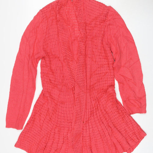 Angora Women’s Pink L Open Knit Cowl Neck Cardigan Long Sleeve