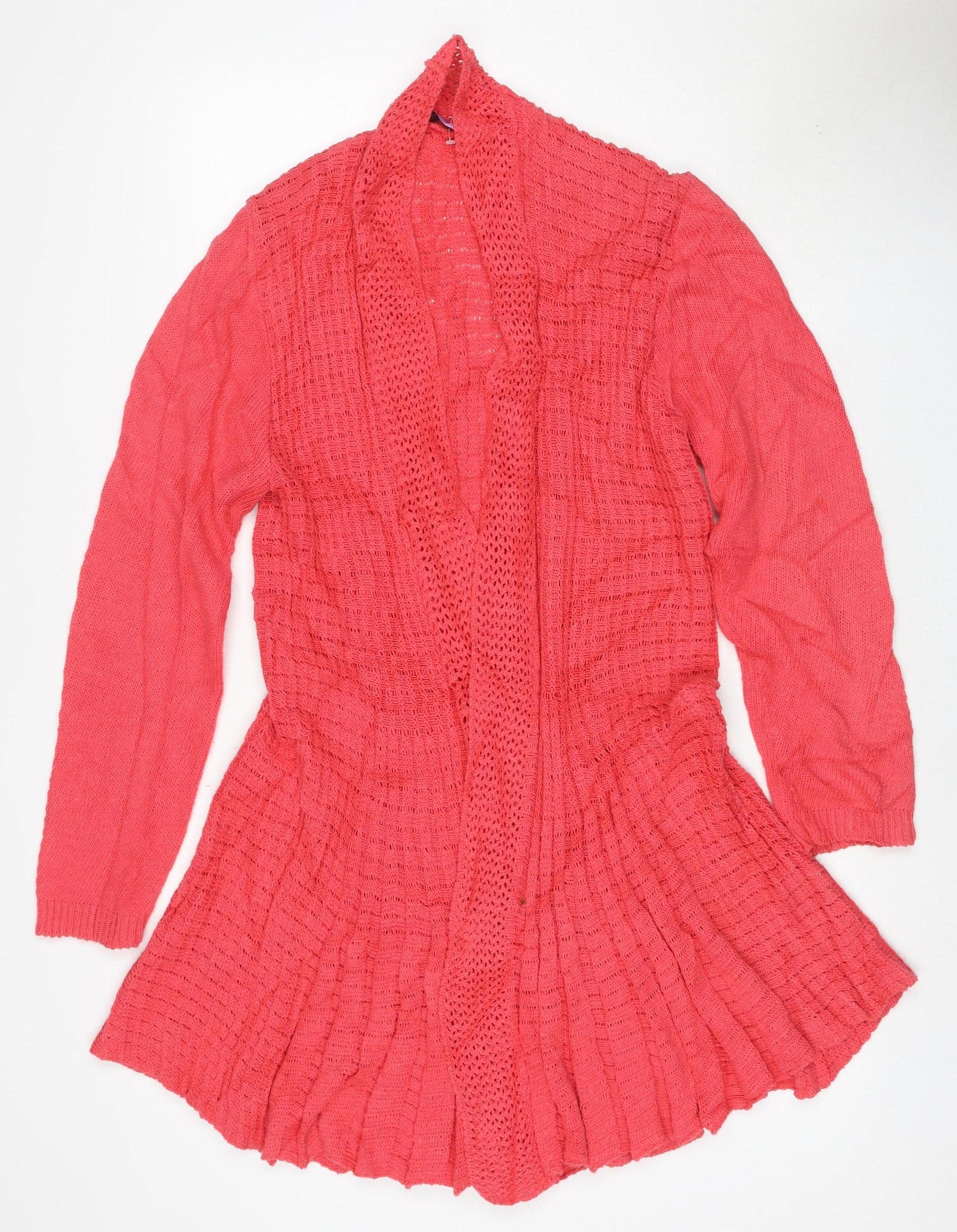 Angora Women’s Pink L Open Knit Cowl Neck Cardigan Long Sleeve