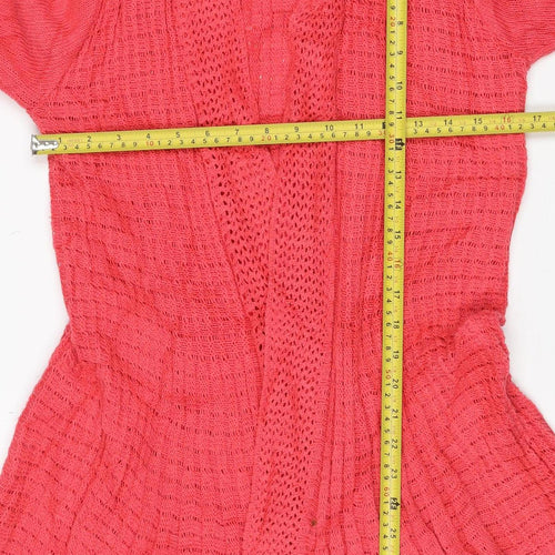 Angora Women’s Pink L Open Knit Cowl Neck Cardigan Long Sleeve
