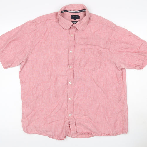 Blue Harbour Men Pink Linen Shirt L Regular Fit Short Sleeve
