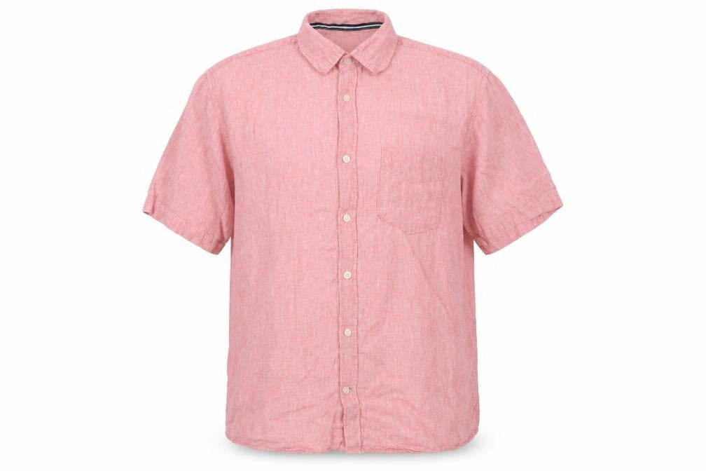 Front view of Blue Harbour Men Pink Linen Shirt L Regular Fit Short Sleeve
