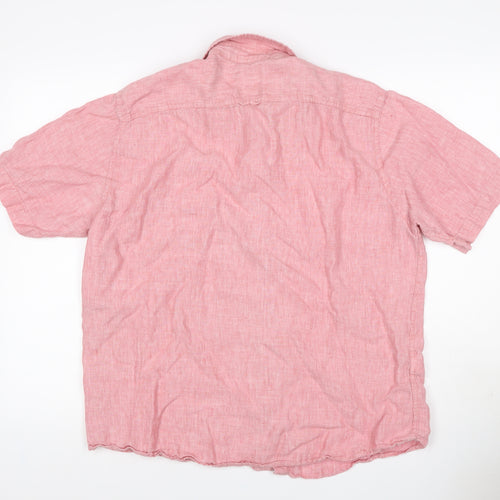 Blue Harbour Men Pink Linen Shirt L Regular Fit Short Sleeve