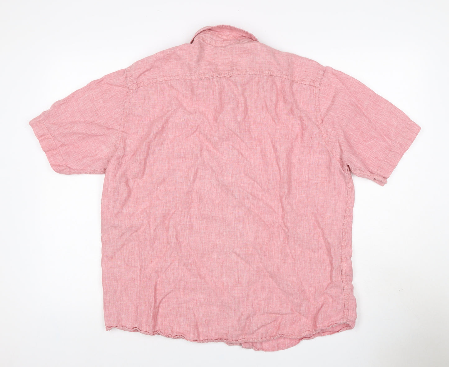 Blue Harbour Men Pink Linen Shirt L Regular Fit Short Sleeve