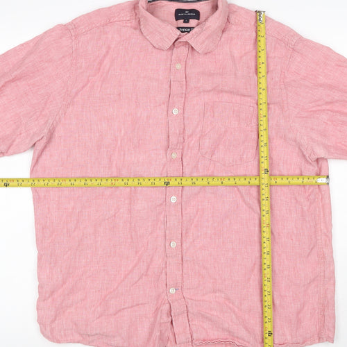 Blue Harbour Men Pink Linen Shirt L Regular Fit Short Sleeve