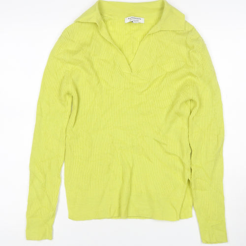 Autograph Women Yellow XS 100% Cashmere Ribbed Collared V-Neck Jumper