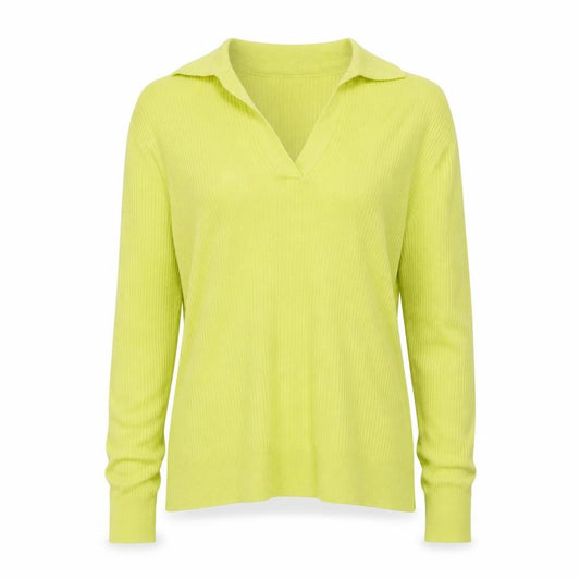 Autograph Women Yellow XS 100% Cashmere Ribbed Collared V-Neck Jumper