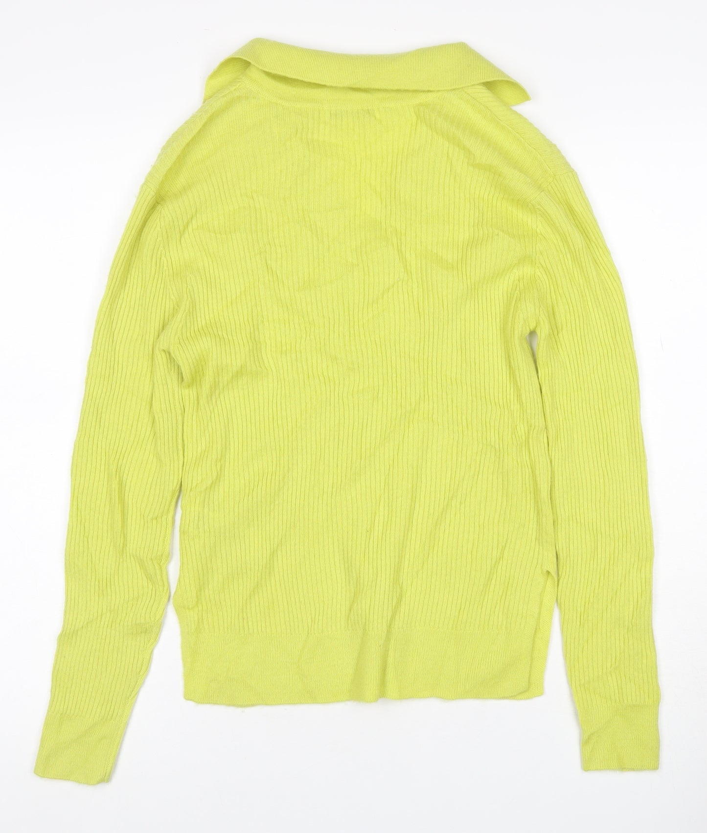 Autograph Women Yellow XS 100% Cashmere Ribbed Collared V-Neck Jumper