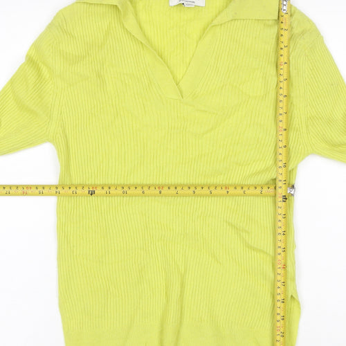 Autograph Women Yellow XS 100% Cashmere Ribbed Collared V-Neck Jumper